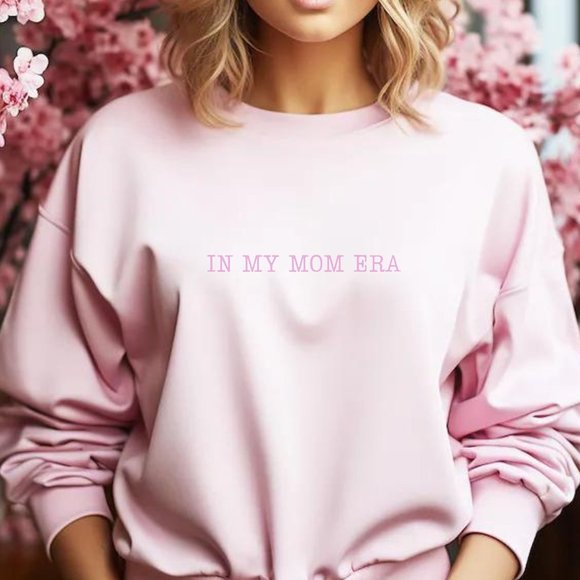 In My Mom Era Pink Long Sleeve Crewneck Unisex Sweatshirt - Picture 1 of 5